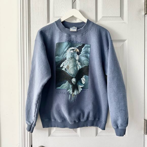 Gildan Heavyweight Vintage 90s Catch The Wind Eagle Native Art USA Glitter Large